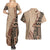 Bula Fiji Couples Matching Summer Maxi Dress and Hawaiian Shirt Tribal Masi Tapa - Beige LT7 - Polynesian Pride