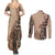 Bula Fiji Couples Matching Summer Maxi Dress and Long Sleeve Button Shirt Tribal Masi Tapa - Beige LT7 - Polynesian Pride