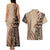 Bula Fiji Couples Matching Tank Maxi Dress and Hawaiian Shirt Tribal Masi Tapa - Beige LT7 - Polynesian Pride