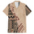 Bula Fiji Family Matching Off Shoulder Long Sleeve Dress and Hawaiian Shirt Tribal Masi Tapa - Beige LT7 Dad's Shirt - Short Sleeve Beige - Polynesian Pride