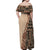 Bula Fiji Off Shoulder Maxi Dress Tribal Masi Tapa - Beige LT7 - Polynesian Pride