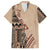 Bula Fiji Family Matching Short Sleeve Bodycon Dress and Hawaiian Shirt Tribal Masi Tapa - Beige LT7 Dad's Shirt - Short Sleeve Beige - Polynesian Pride