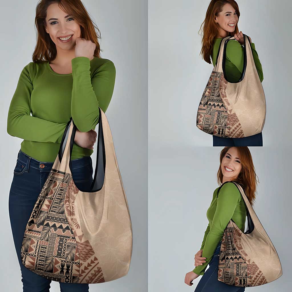 Bula Fiji Grocery Bag Tribal Masi Tapa - Beige LT7 - Polynesian Pride