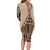 Bula Fiji Family Matching Long Sleeve Bodycon Dress and Hawaiian Shirt Tribal Masi Tapa - Beige LT7 - Polynesian Pride