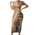 Bula Fiji Short Sleeve Bodycon Dress Tribal Masi Tapa - Beige LT7 Long Dress Beige - Polynesian Pride