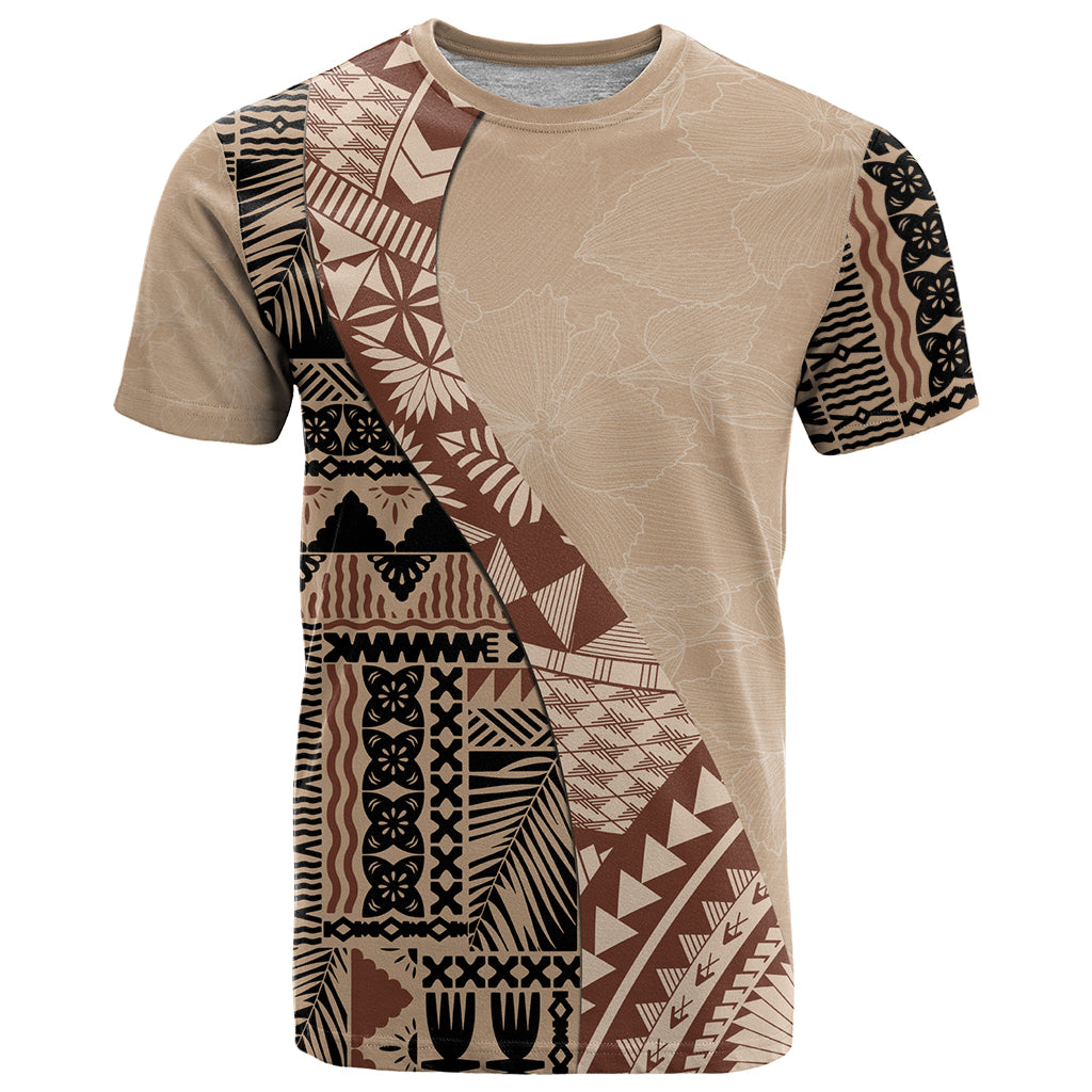 Bula Fiji T Shirt Tribal Masi Tapa - Beige LT7 Beige - Polynesian Pride