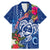 Guam Christmas Family Matching Mermaid Dress and Hawaiian Shirt Turtle Mix Tapa Felis Pasgua LT7 Dad's Shirt - Short Sleeve Blue - Polynesian Pride