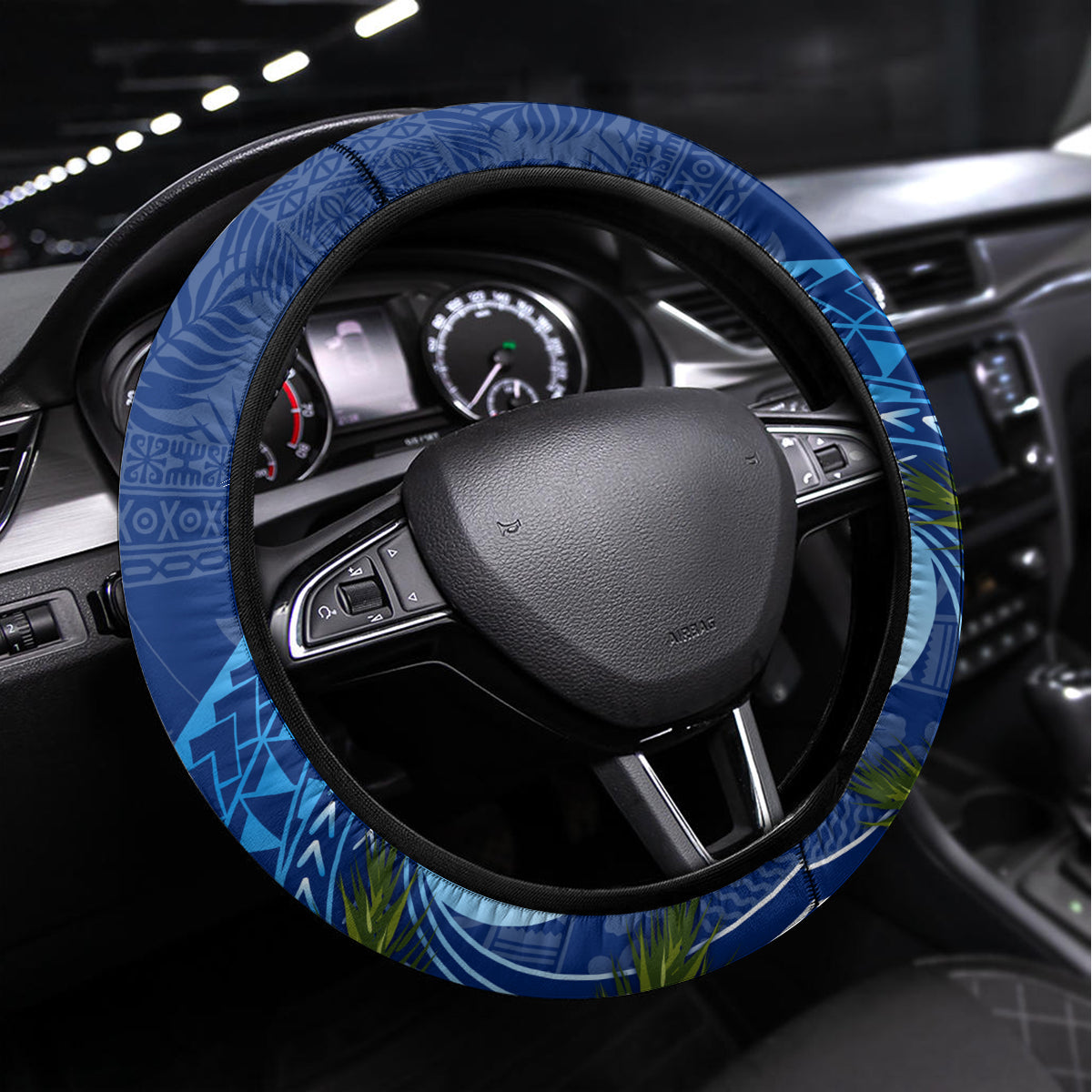 Guam Christmas Steering Wheel Cover Turtle Mix Tapa Felis Pasgua LT7 Universal Fit Blue - Polynesian Pride