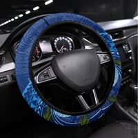 Guam Christmas Steering Wheel Cover Turtle Mix Tapa Felis Pasgua LT7 Universal Fit Blue - Polynesian Pride