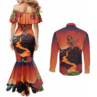 Hawaii Kilauea Volcano Couples Matching Mermaid Dress and Long Sleeve Button Shirt Pele Goddess LT7 - Polynesian Pride