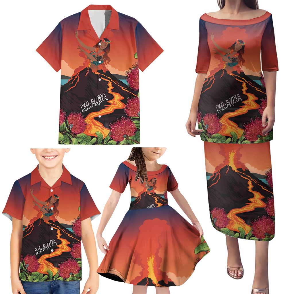 Hawaii Kilauea Volcano Family Matching Puletasi and Hawaiian Shirt Pele Goddess