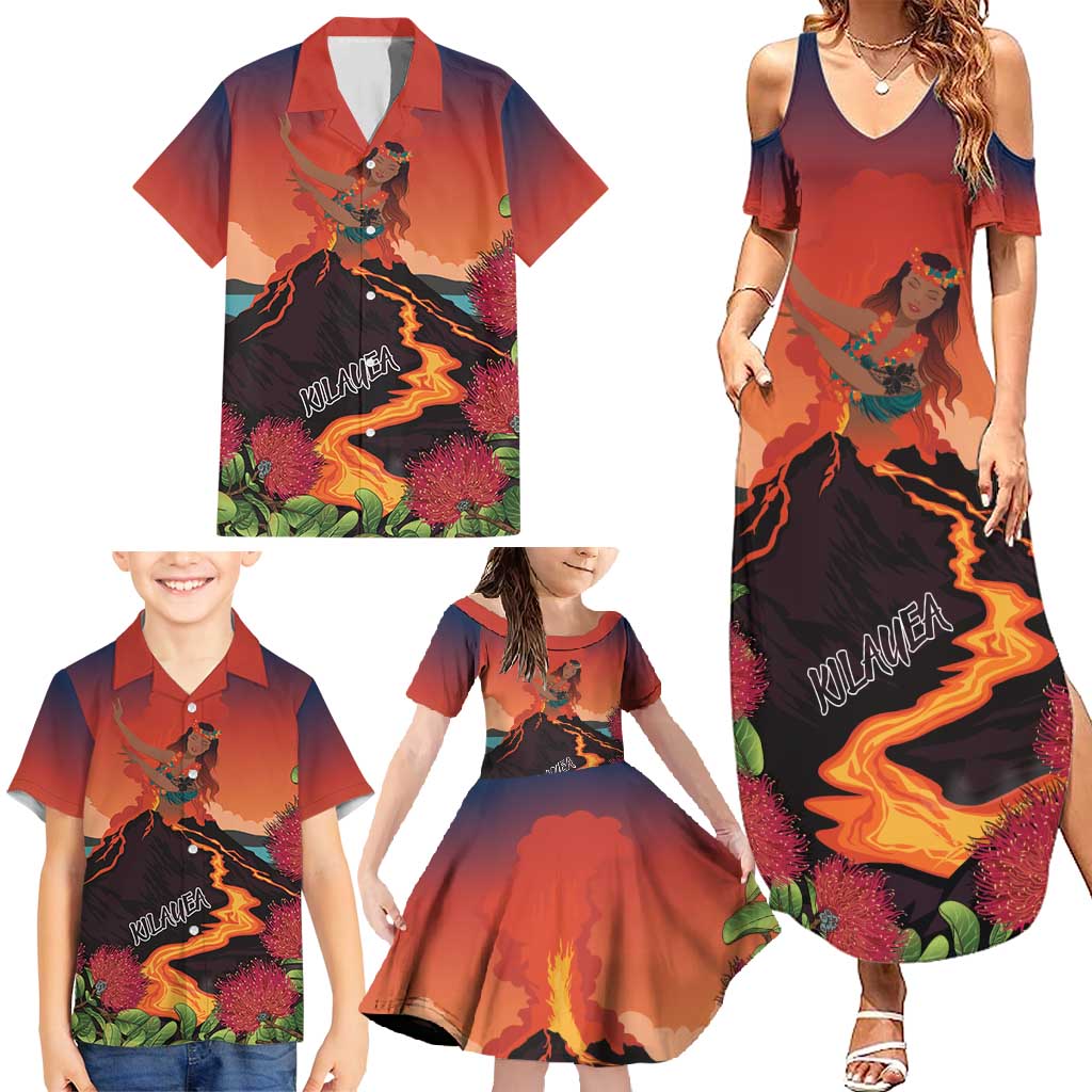 Hawaii Kilauea Volcano Family Matching Summer Maxi Dress and Hawaiian Shirt Pele Goddess