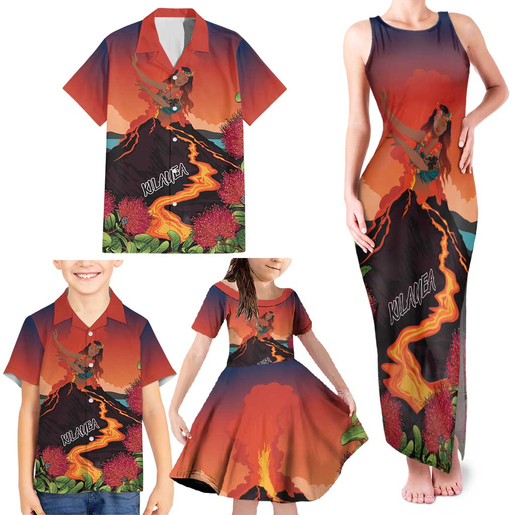 Hawaii Kilauea Volcano Family Matching Tank Maxi Dress and Hawaiian Shirt Pele Goddess