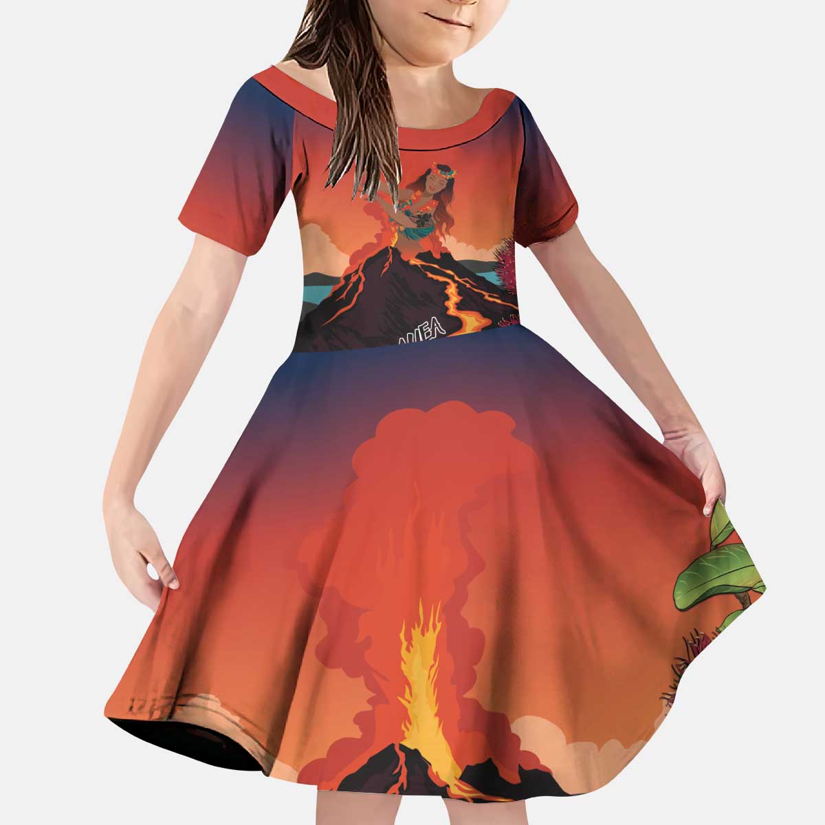 Hawaii Kilauea Volcano Kid Short Sleeve Dress Pele Goddess LT7 KID Colorful - Polynesian Pride