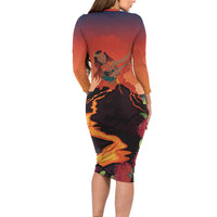 Hawaii Kilauea Volcano Long Sleeve Bodycon Dress Pele Goddess LT7 - Polynesian Pride