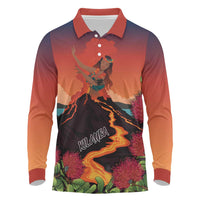 Hawaii Kilauea Volcano Long Sleeve Polo Shirt Pele Goddess LT7 Colorful - Polynesian Pride