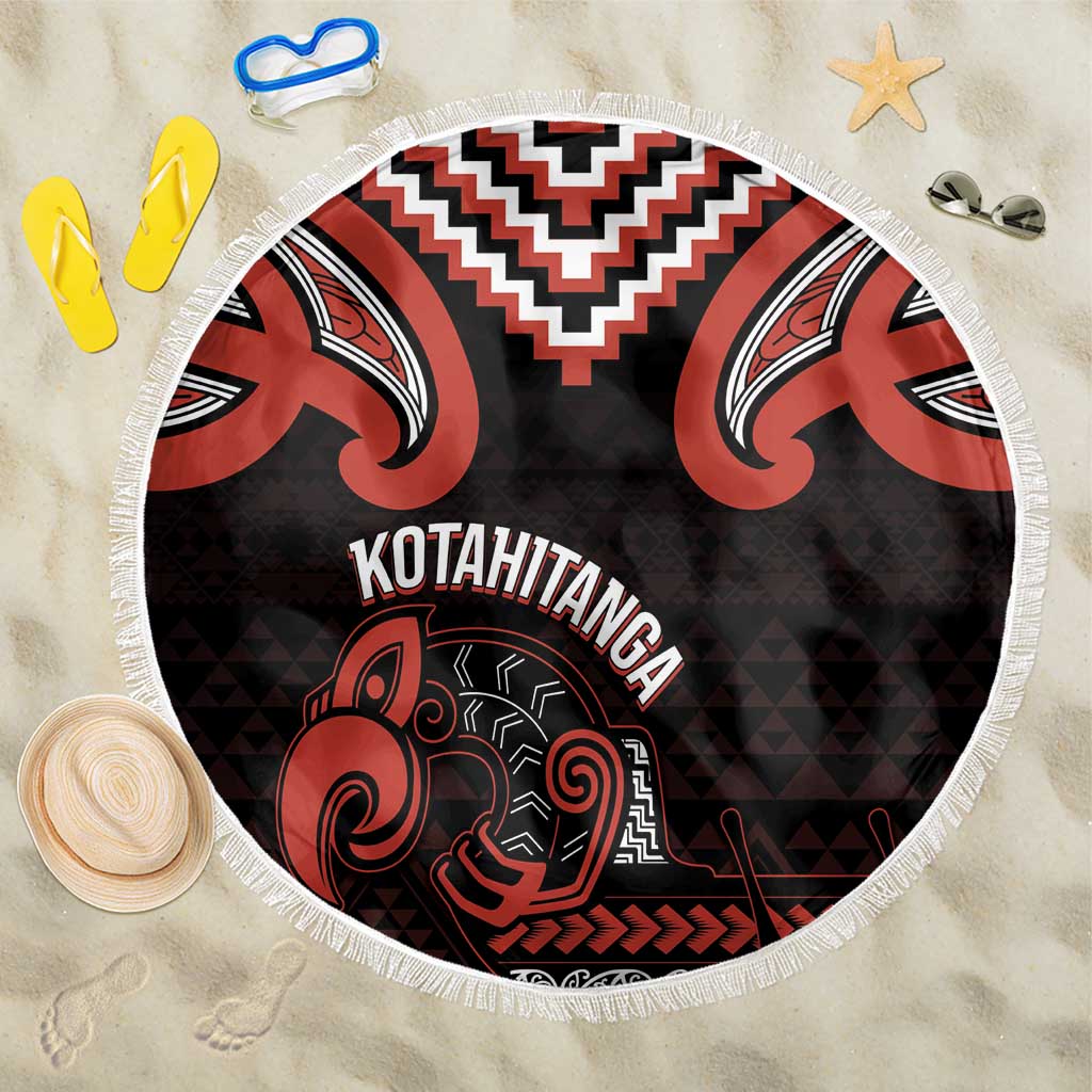 Maori Waitangi Beach Blanket Kotahitanga Poutama Mix Whakairo LT7 One Size 150cm Black - Polynesian Pride