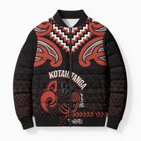 Maori Waitangi Bomber Puffer Jacket Kotahitanga Poutama Mix Whakairo LT7 Unisex Black - Polynesian Pride