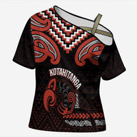 Maori Waitangi Cross Shoulder Shirt Kotahitanga Poutama Mix Whakairo LT7 Female Black - Polynesian Pride