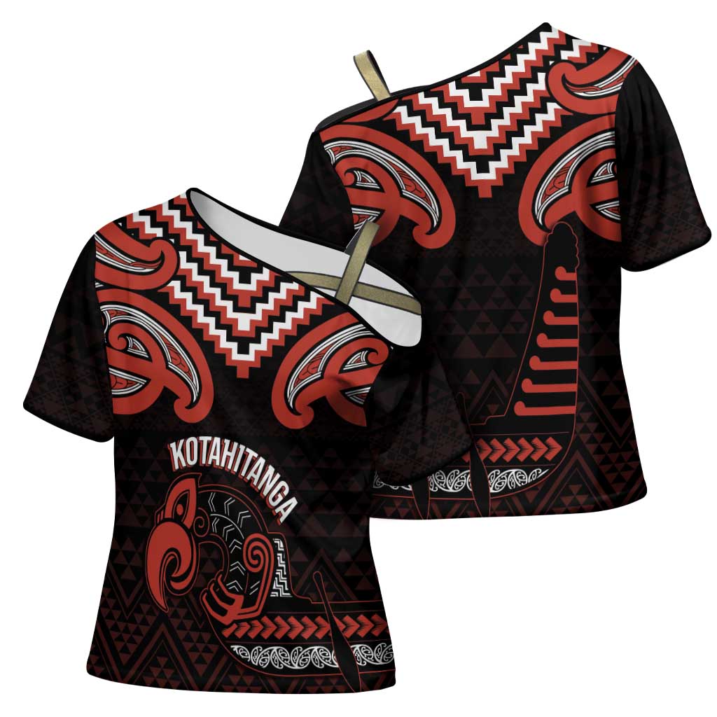 Maori Waitangi Cross Shoulder Shirt Kotahitanga Poutama Mix Whakairo LT7 - Polynesian Pride