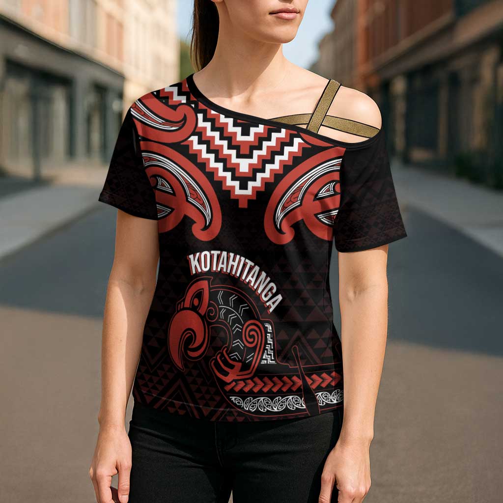 Maori Waitangi Cross Shoulder Shirt Kotahitanga Poutama Mix Whakairo LT7 - Polynesian Pride