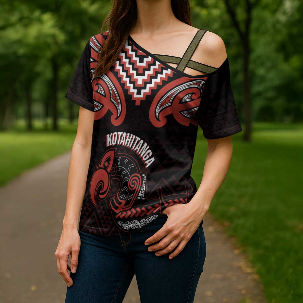Maori Waitangi Cross Shoulder Shirt Kotahitanga Poutama Mix Whakairo LT7 - Polynesian Pride