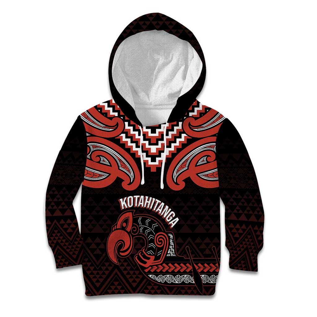 Maori Waitangi Kid Hoodie Kotahitanga Poutama Mix Whakairo LT7 Hoodie Black - Polynesian Pride