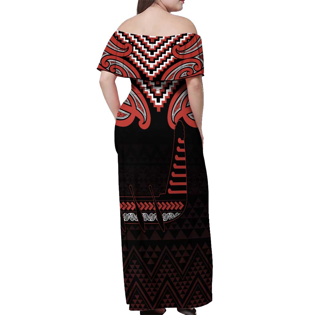 Maori Waitangi Off Shoulder Maxi Dress Kotahitanga Poutama Mix Whakairo LT7 - Polynesian Pride