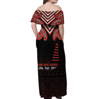 Maori Waitangi Off Shoulder Maxi Dress Kotahitanga Poutama Mix Whakairo LT7 - Polynesian Pride