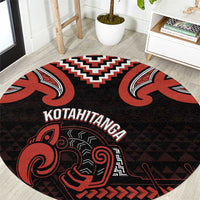 Maori Waitangi Round Carpet Kotahitanga Poutama Mix Whakairo LT7 Black - Polynesian Pride