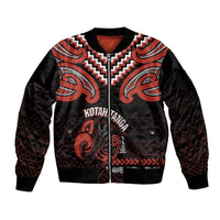 Maori Waitangi Sleeve Zip Bomber Jacket Kotahitanga Poutama Mix Whakairo LT7 Unisex Black - Polynesian Pride