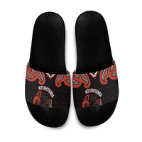 Maori Waitangi Slide Sandals Kotahitanga Poutama Mix Whakairo LT7 Black - Polynesian Pride