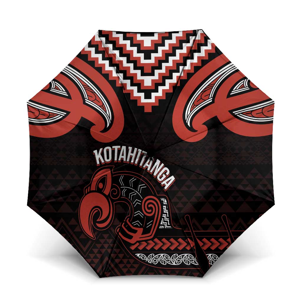 Maori Waitangi Umbrella Kotahitanga Poutama Mix Whakairo LT7 One Size Folded 11.42 inch Opened Diameter 37.4 inch Black - Polynesian Pride