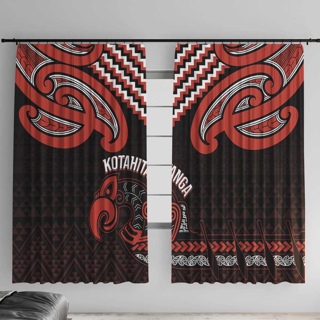 Maori Waitangi Window Curtain Kotahitanga Poutama Mix Whakairo LT7 With Hooks Black - Polynesian Pride