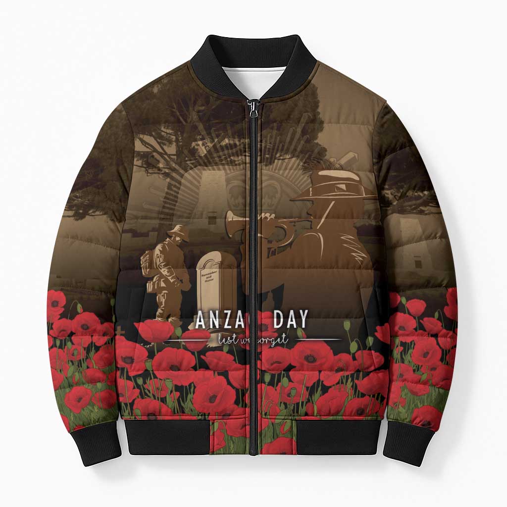 Australia - New Zealand ANZAC Lone Pine Bomber Puffer Jacket The Last Post LT7 Unisex Old Gold - Polynesian Pride