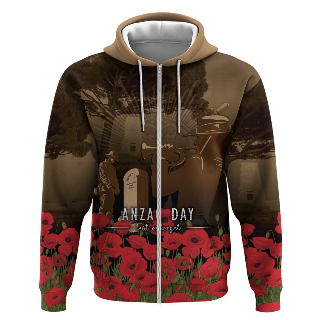 Australia - New Zealand ANZAC Lone Pine Zip Hoodie The Last Post LT7 Zip Hoodie Old Gold - Polynesian Pride