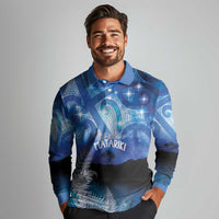 NZ Maori Matariki Scenery Long Sleeve Polo Shirt Galaxy Sky LT7 - Polynesian Pride