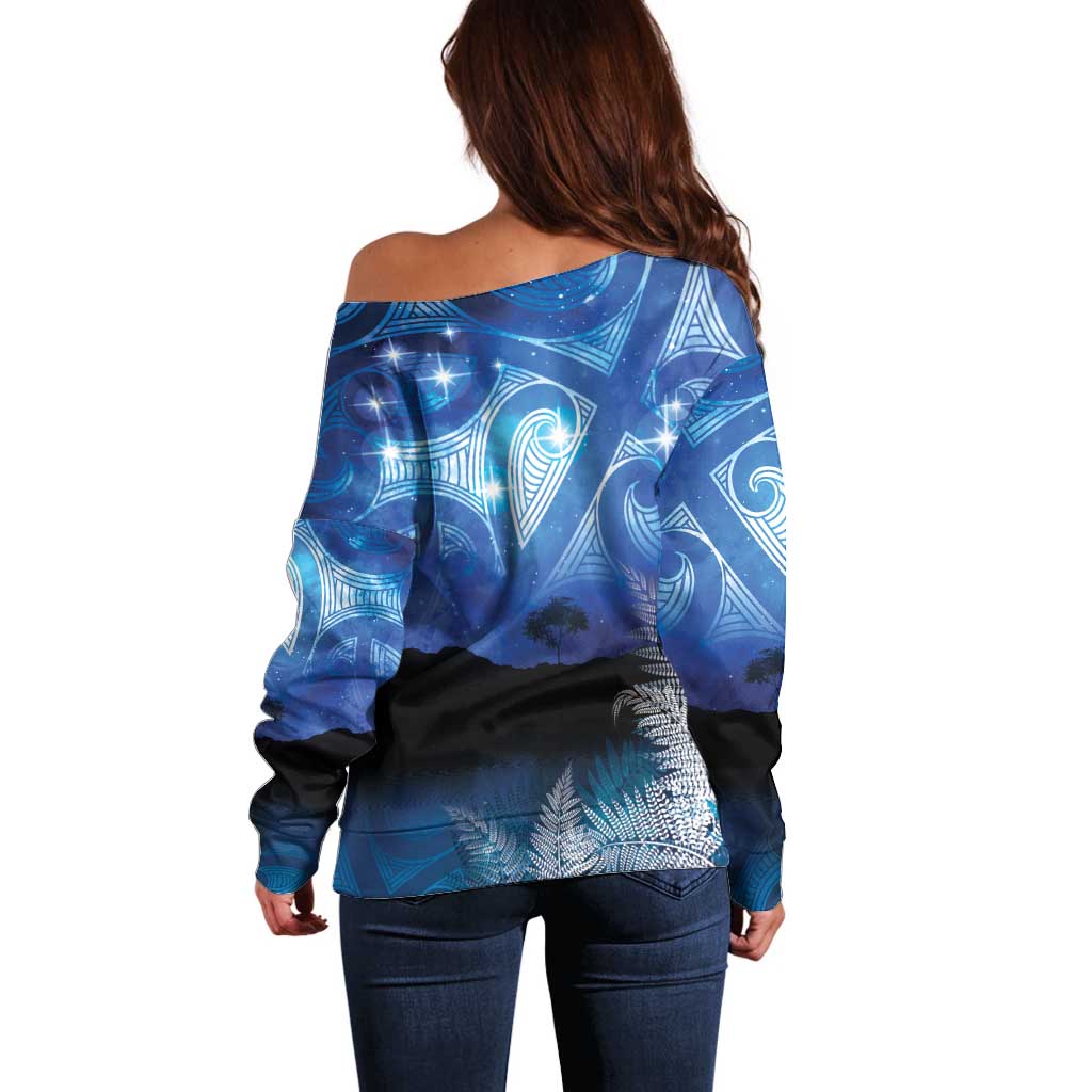 NZ Maori Matariki Scenery Off Shoulder Sweater Galaxy Sky LT7 - Polynesian Pride