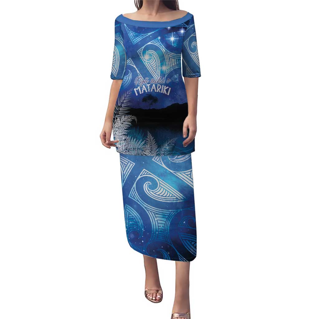 NZ Maori Matariki Scenery Puletasi Galaxy Sky LT7 Long Dress Galaxy - Polynesian Pride