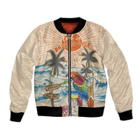 Personalized Christmas In July - Hawaii Retro Bomber Jacket Lost In Parrot-dise LT7 Unisex Beige - Polynesian Pride
