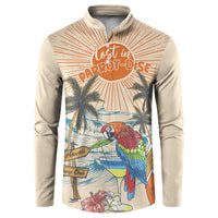 Personalized Christmas In July - Hawaii Retro Button Sweatshirt Lost In Parrot-dise LT7 Beige - Polynesian Pride