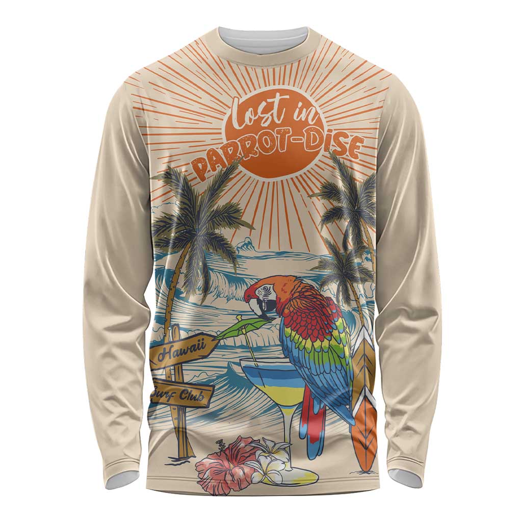 Personalized Christmas In July - Hawaii Retro Long Sleeve Shirt Lost In Parrot-dise LT7 Unisex Beige - Polynesian Pride