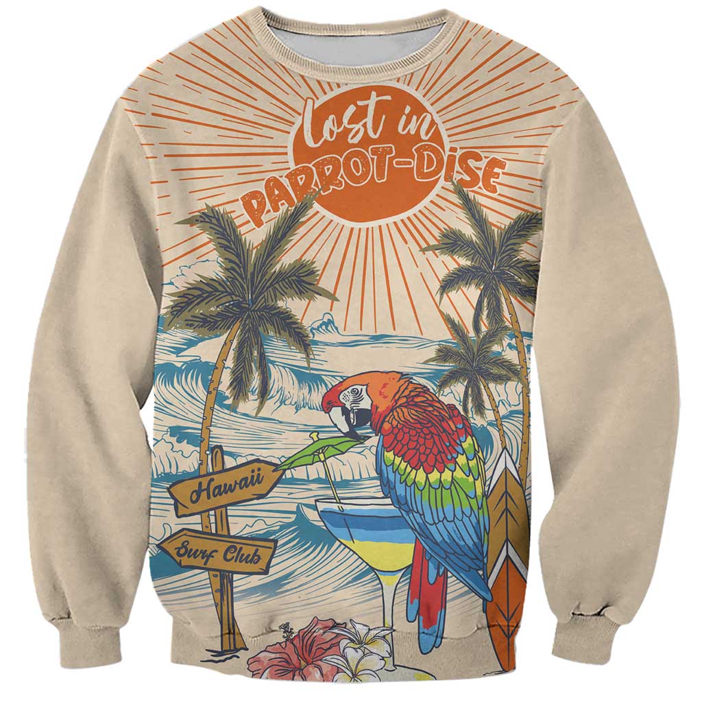 Personalized Christmas In July - Hawaii Retro Sweatshirt Lost In Parrot-dise LT7 Unisex Beige - Polynesian Pride