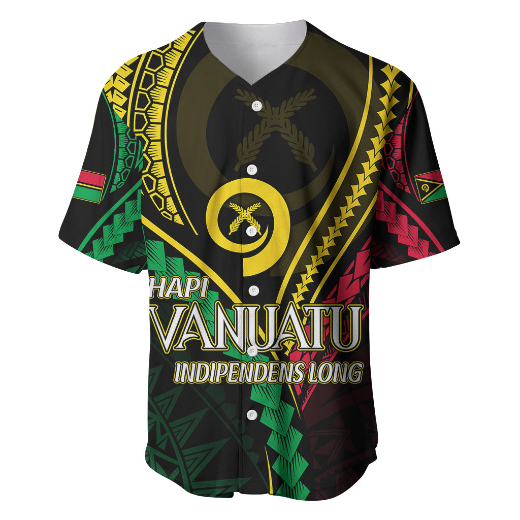 Personalised Vanuatu Baseball Jersey 44th Hapi Indipendens Long LT7 Black - Polynesian Pride