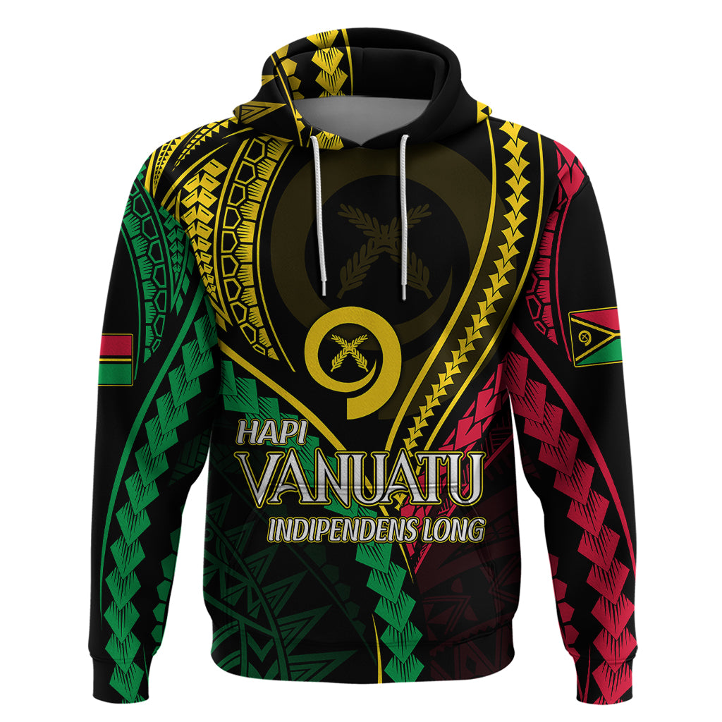 Personalised Vanuatu Hoodie 44th Hapi Indipendens Long LT7 Black - Polynesian Pride