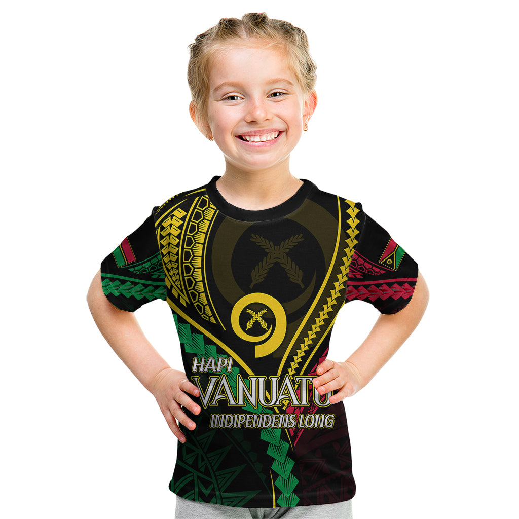 Personalised Vanuatu Kid T Shirt 44th Hapi Indipendens Long LT7 Black - Polynesian Pride