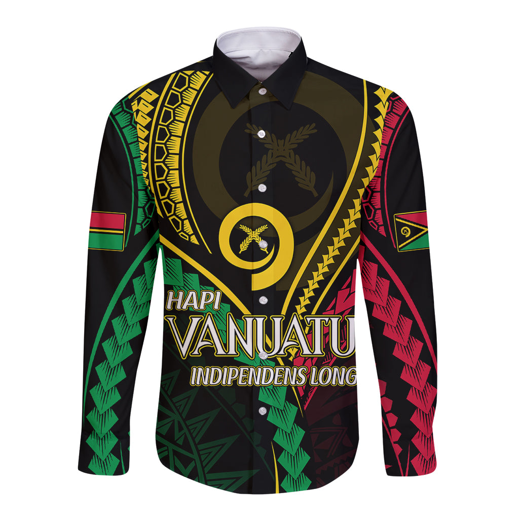 Personalised Vanuatu Long Sleeve Button Shirt 44th Hapi Indipendens Long LT7 Unisex Black - Polynesian Pride