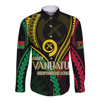 Personalised Vanuatu Long Sleeve Button Shirt 44th Hapi Indipendens Long LT7 Unisex Black - Polynesian Pride