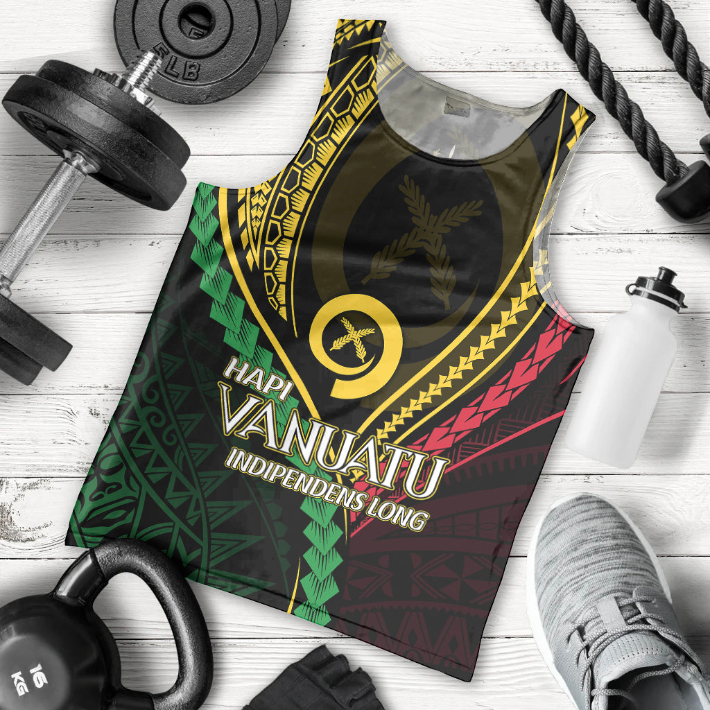 Personalised Vanuatu Men Tank Top 44th Hapi Indipendens Long LT7 Black - Polynesian Pride