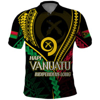 Personalised Vanuatu Polo Shirt 44th Hapi Indipendens Long LT7 Black - Polynesian Pride